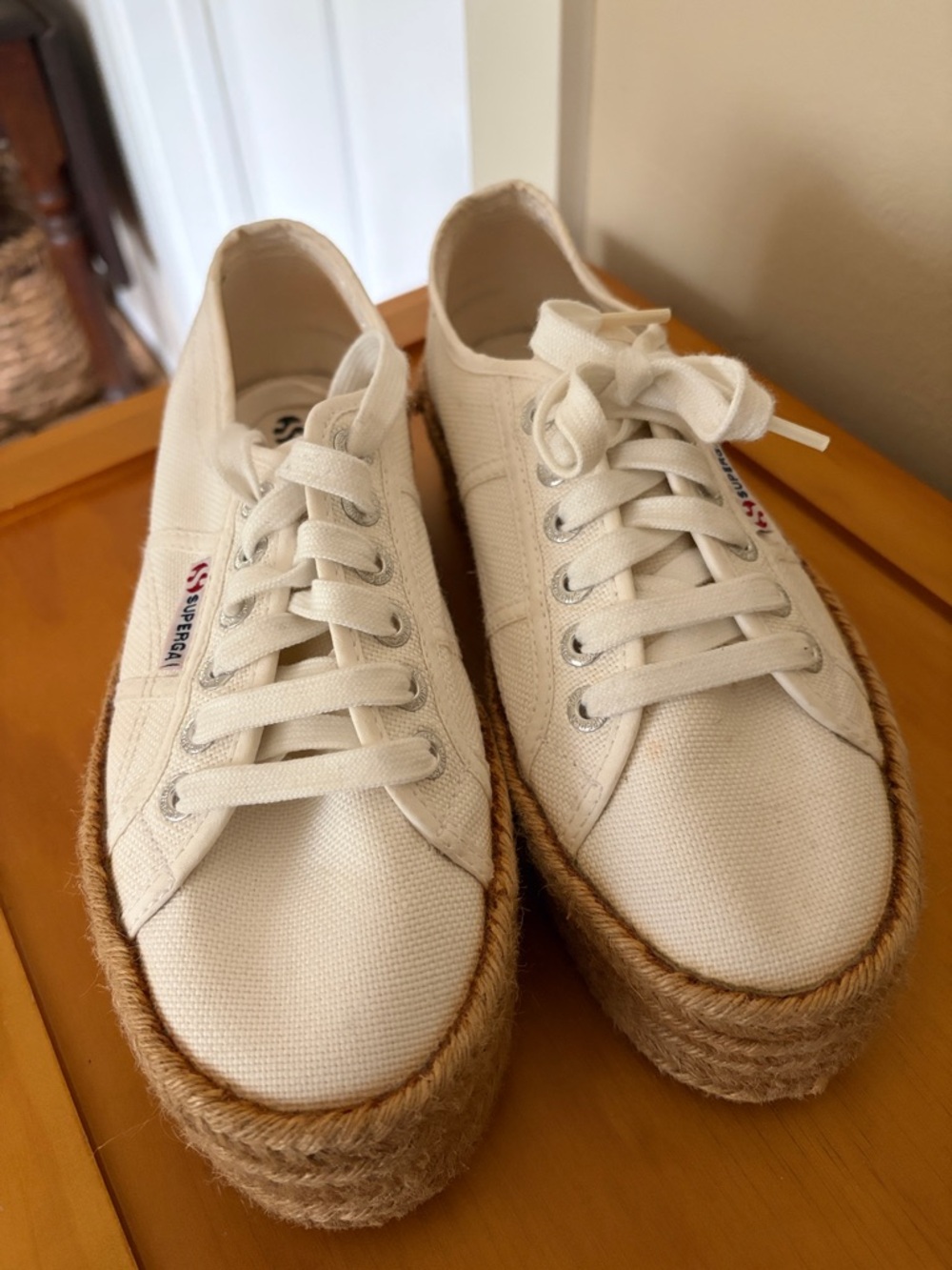 Superga Cream Canvas Platform Espadrille Sneaker. Worn Once!